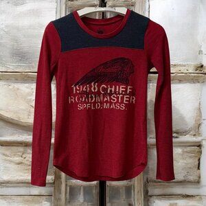 Vintage Lucky Indian Motorcycles Red Long Sleeve Thermal Breaking Bad Shirt XS‎
